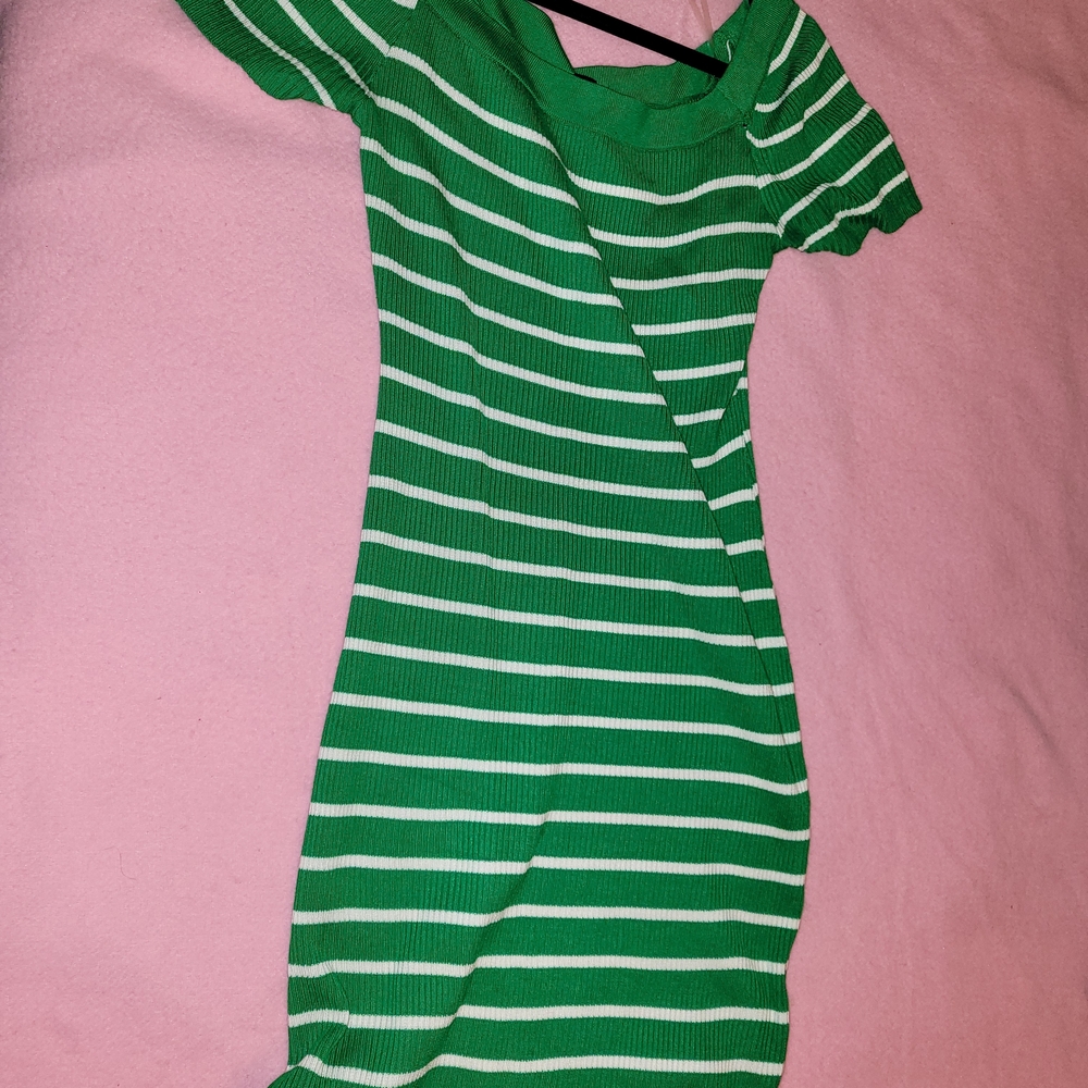 Almost Famous Green and White Striped Mini Dress